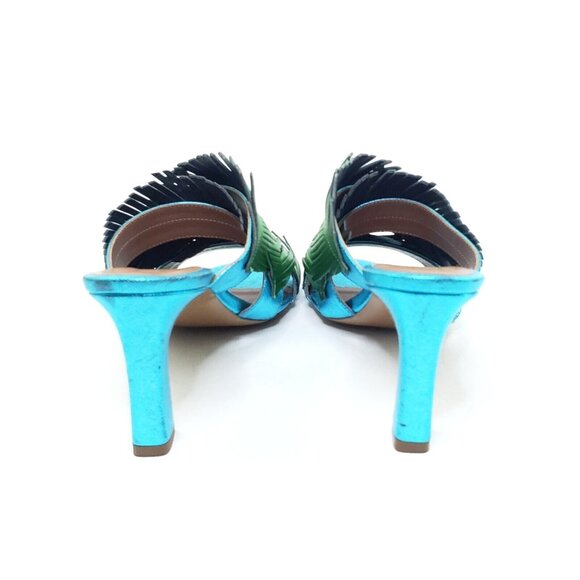 Baldowski Sandal Heel Open Toe Leaf Floral Green Blue Womens EUR 37/US 7 - Picture 10 of 10